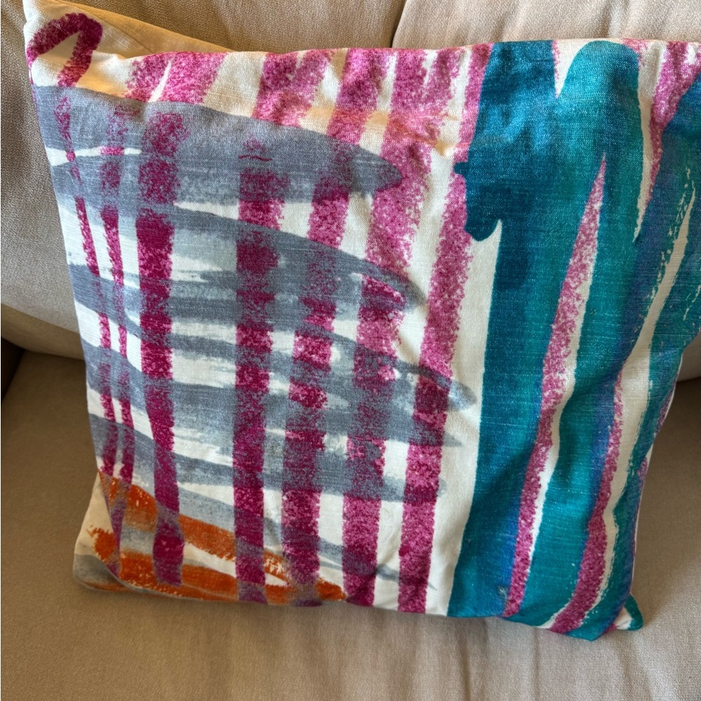 20x20 West Elm Abstract Cream, Blue, and Pink Pillow Cover/Sham/Case.